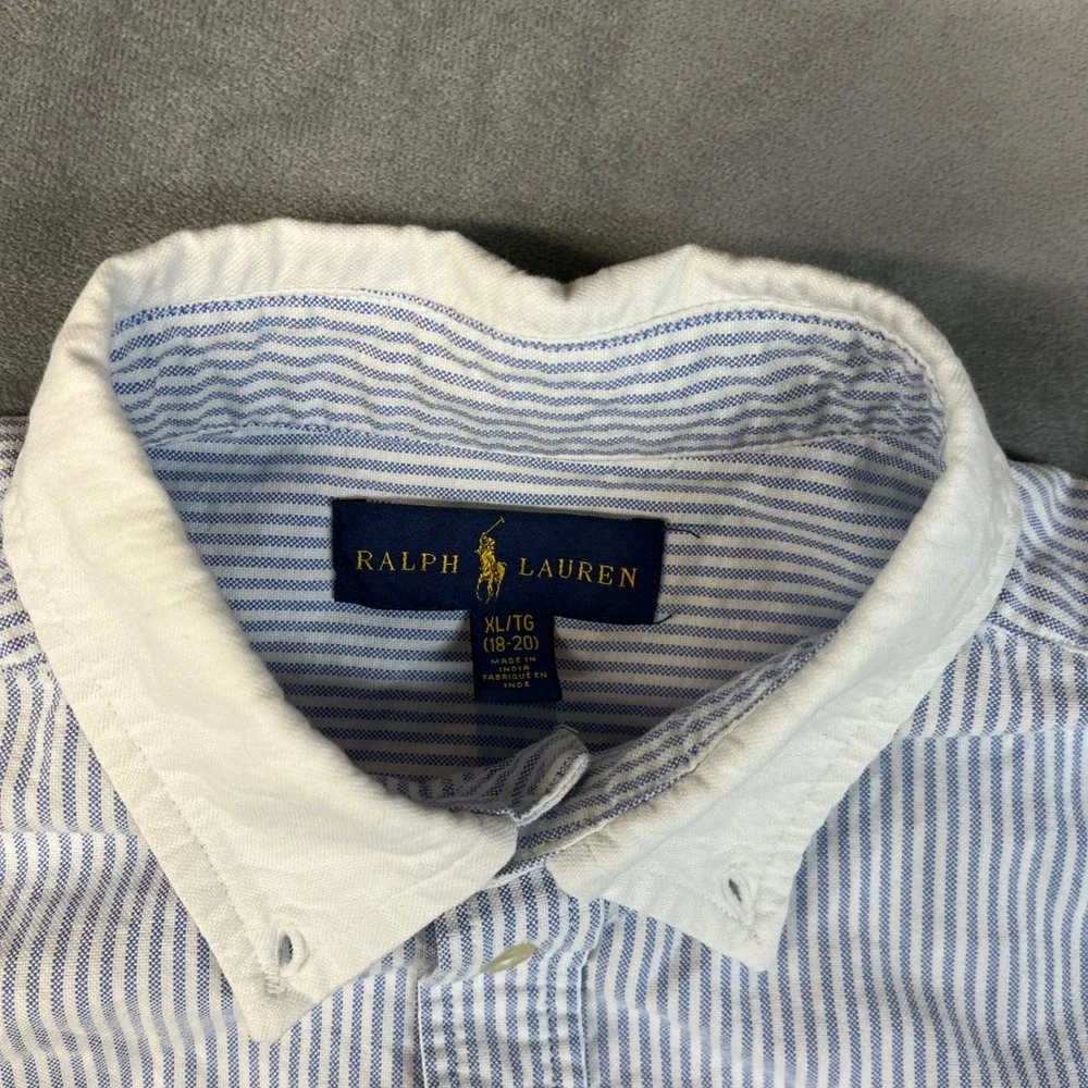 Ralph Lauren Button Down Kids XL 18-20 Blue Striped Good Big Pony Shirt